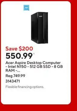 Staples Acer Aspire Desktop Computer - Intel N150 - 512 GB SSD - 8 GB RAM - Windows 11 Home offer