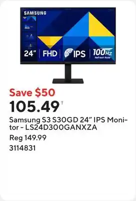 Staples Samsung S3 S30GD 24 IPS Monitor - LS24D300GANXZA offer