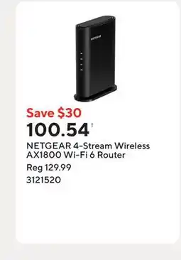 Staples NETGEAR 4-Stream Wireless AX1800 Wi-Fi 6 Router offer