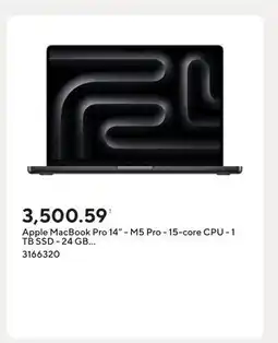 Staples Apple MacBook Pro 14 - M5 Pro - 15-core CPU - 1 TB SSD - 24 GB Memory - Space Black - French offer