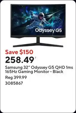 Staples Samsung 32 Odyssey G5 QHD 1ms 165Hz Gaming Monitor - Black offer