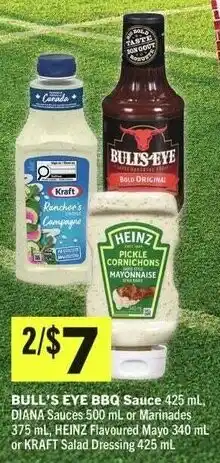 IGA Bull's Eye BBQ Sauce, Diana Sauces or Marinades, Heinz Flavoured Mayo or Kraft Salad Dressing offer