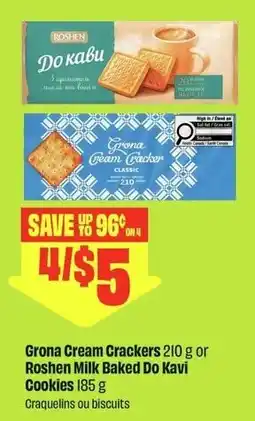 FreshCo Grona Cream Crackers or Roshen Milk Baked Do Kavi Cookies offer