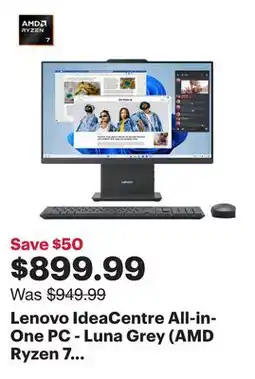 Best Buy Lenovo IdeaCentre All-in-One PC - Luna Grey (AMD Ryzen 7 7735HS/16GB RAM/512GB SSD/Windows 11) offer