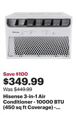Best Buy Hisense 3-in-1 Air Conditioner - 10000 BTU (450 sq ft Coverage) - 57dB, Remote - White offer