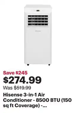 Best Buy Hisense 3-in-1 Air Conditioner - 8500 BTU (150 sq ft Coverage) - 50dB, Remote - White offer