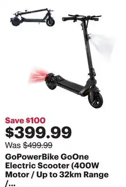 Best Buy GoPowerBike GoOne Electric Scooter (400W Motor / Up to 32km Range / 30km/h Top Speed) - Black offer