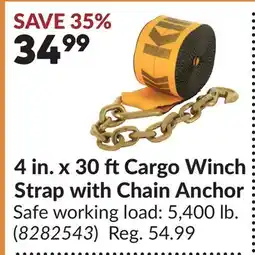 Princess Auto 4 in. x 30 ft Cargo Winch Strap with Chain Anchor offer