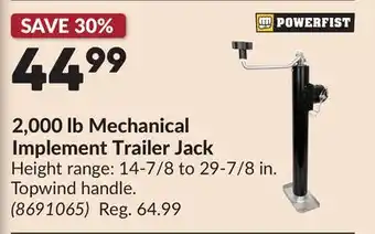 Princess Auto 2,000 lb Mechanical Implement Trailer Jack offer