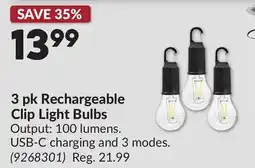 Princess Auto 3 pk Rechargeable Clip Light Bulbs offer