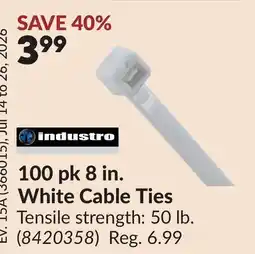 Princess Auto 100 pk 8 in. White Cable Ties offer