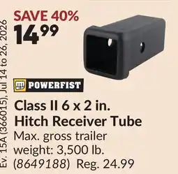 Princess Auto Class II 6 x 2 in. Hitch Receiver Tube offer