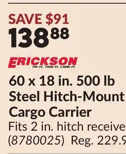 Princess Auto ERICKSON 60 x 18 in. 500 lb Steel Hitch-Mount Cargo Carrier offer