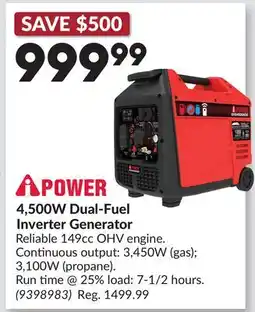Princess Auto 4,500W Dual-Fuel Inverter Generator offer