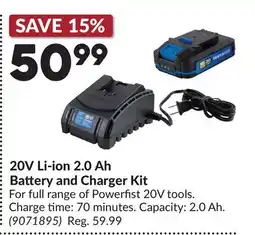 Princess Auto 20V Li-ion 2.0 Ah Battery and Charger Kit offer