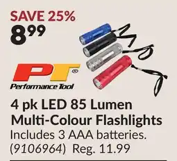 Princess Auto 4 pk LED 85 Lumen Multi-Colour Flashlights offer