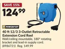 Princess Auto 40 ft 12/3 3-Outlet Retractable Extension Cord Reel offer
