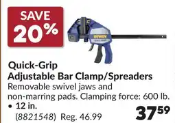 Princess Auto Quick-Grip Adjustable Bar Clamp/spreaders offer