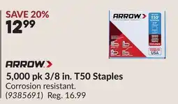 Princess Auto ARROW 5,000 pk 3/8 in. T50 Staples offer