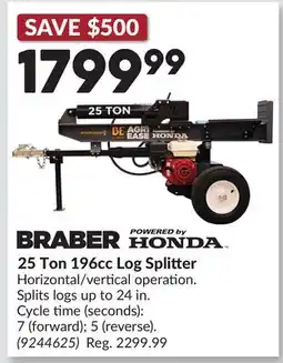 Princess Auto Braber 25 Ton 196cc Log Splitter offer