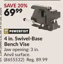 Princess Auto POWERFIST 4 in. Swivel-Base Bench Vise offer