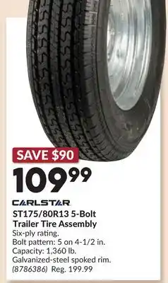 Princess Auto CARLSTAR ST175/80R13 5-Bolt Trailer Tire Assembly offer