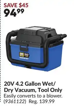 Princess Auto 20V 4.2 Gallon Wet/Dry Vacuum, Tool Only offer