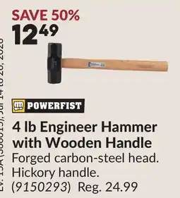 Princess Auto 4 lb Engineer Hammer with Wooden Handle offer