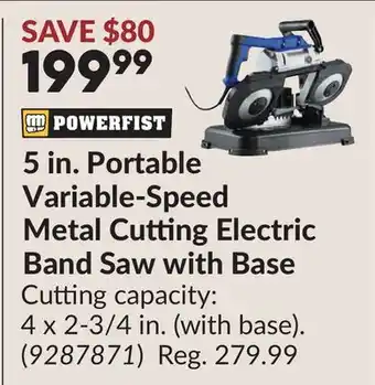 Princess Auto 5 in. Portable Variable-Speed Metal Cutting Electric Band Saw with Base offer