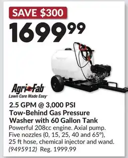 Princess Auto Agri-Fab 2.5 GPM @ 3,000 PSI Tow-Behind Gas Pressure Washer with 60 Gallon Tank offer