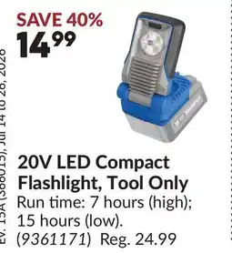 Princess Auto 20V LED Compact Flashlight, Tool Only offer