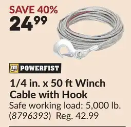 Princess Auto 1/4 in. x 50 ft Winch Cable with Hook offer