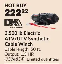 Princess Auto 3,500 lb Electric ATV/UTV Synthetic Cable Winch offer