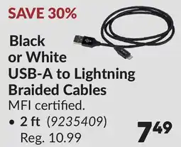 Princess Auto Black or White USB-A to Lightning Braided Cables offer