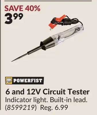 Princess Auto 6 and 12V Circuit Tester offer