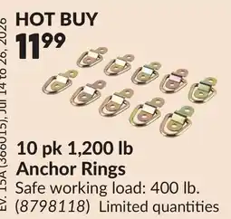 Princess Auto 10 pk 1,200 lb Anchor Rings offer