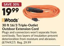 Princess Auto Woods 30 ft 16/3 Triple-Outlet Outdoor Extension Cord offer