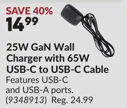 Princess Auto 25W GaN Wall Charger with 65W USB-C to USB-C Cable offer
