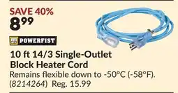 Princess Auto 10 ft 14/3 Single-Outlet Block Heater Cord offer
