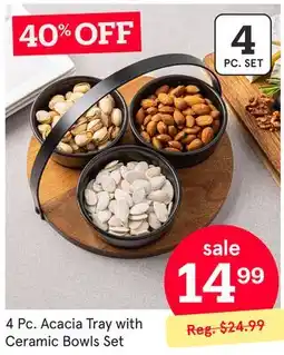 Kitchen Stuff Plus 4 Pc. Acacia Tray with Ceramic Bowls Set offer
