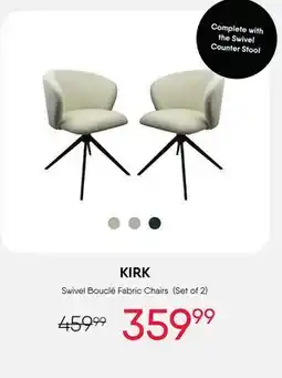 Meubles RD Kirk - Swivel Bouclé Fabric Kitchen Chairs (Set of 2) offer