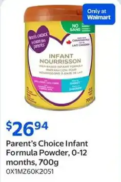 Walmart Parent's Choice Infant Formula Powder, 0-12 months offer