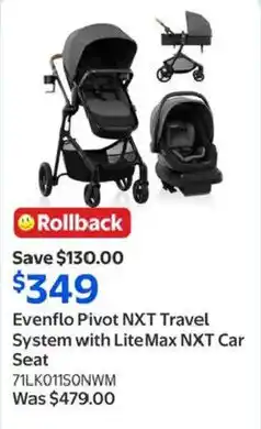 Walmart Evenflo Pivot NXT Travel System with Lite Max NXT Car Seat offer
