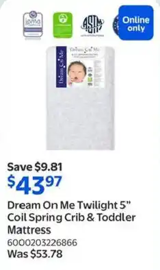 Walmart Dream On Me Twilight 5" Coil Spring Crib & Toddler Mattress offer