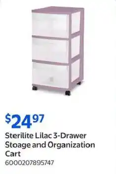 Walmart Sterilite Lilac 3-Drawer Stoage and Organization Cart offer