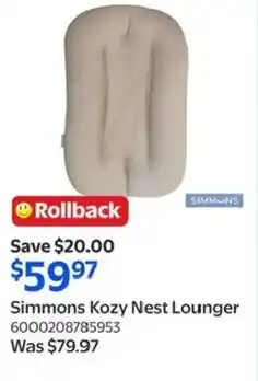 Walmart Simmons Kozy Nest Lounger offer