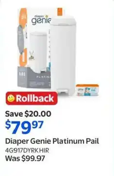 Walmart Diaper Genie Platinum Pail offer