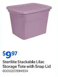 Walmart Sterilite Stackable Lilac Storage Tote with Snap Lid offer