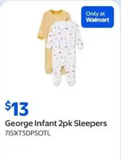 Walmart George Infant 2pk Sleepers offer