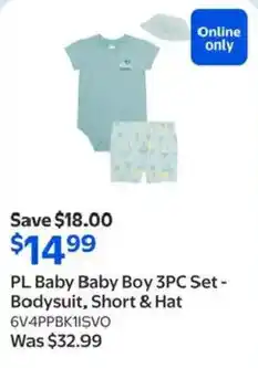 Walmart PL Baby Baby Boy Set Bodysuit, Short & Hat offer